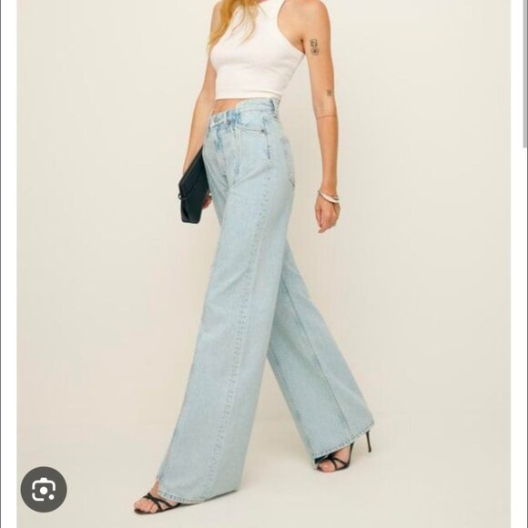 Reformation Denim - Reformation Cary High Rise Slouchy Wide Leg Jeans in Mooney Reworked